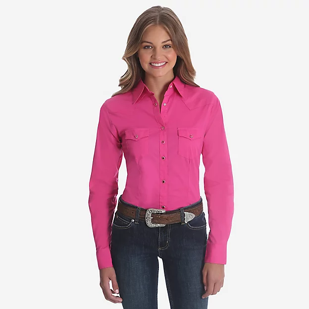 Wrangler Women's Pink Long Sleeve Solid Shirt