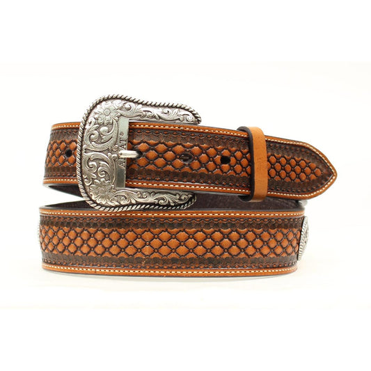 Ariat Mens BasketweaveTexured Belt Removable Buckle - Tan