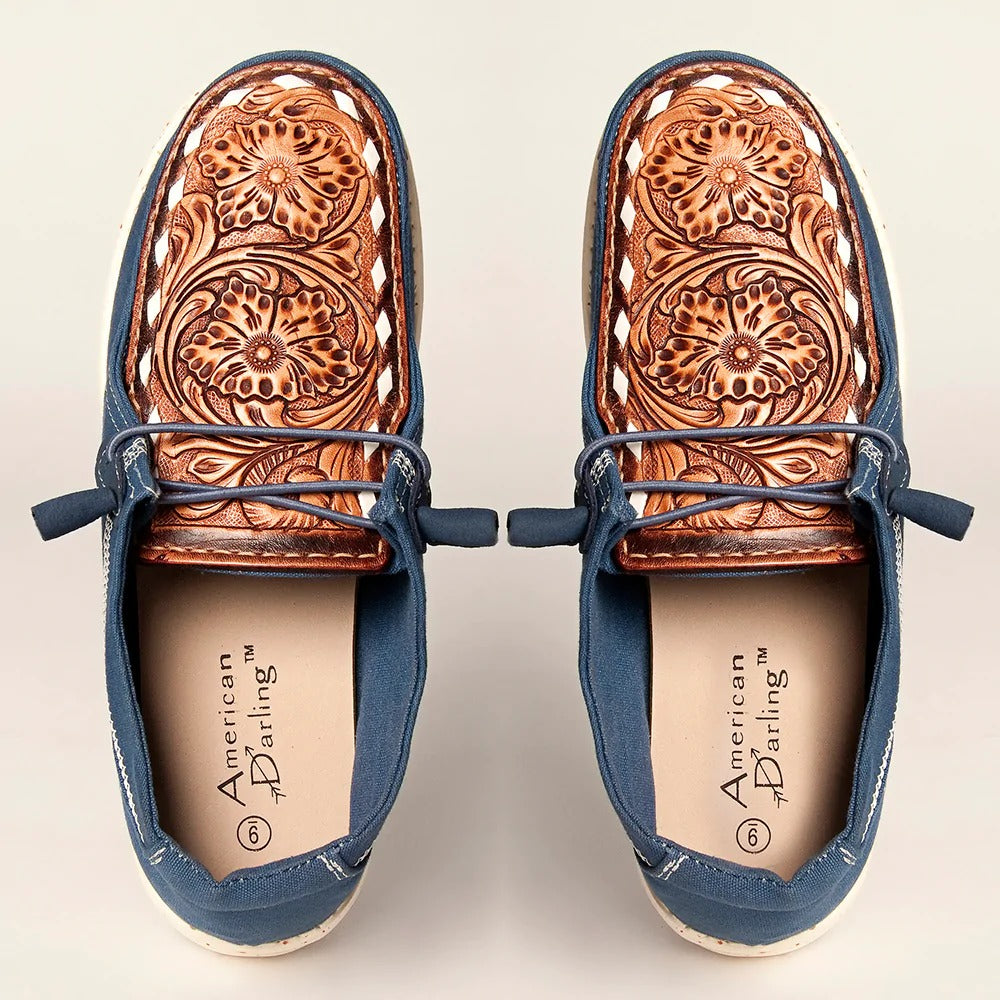 American Darling Slip On Leather Patch Shoes - Navy