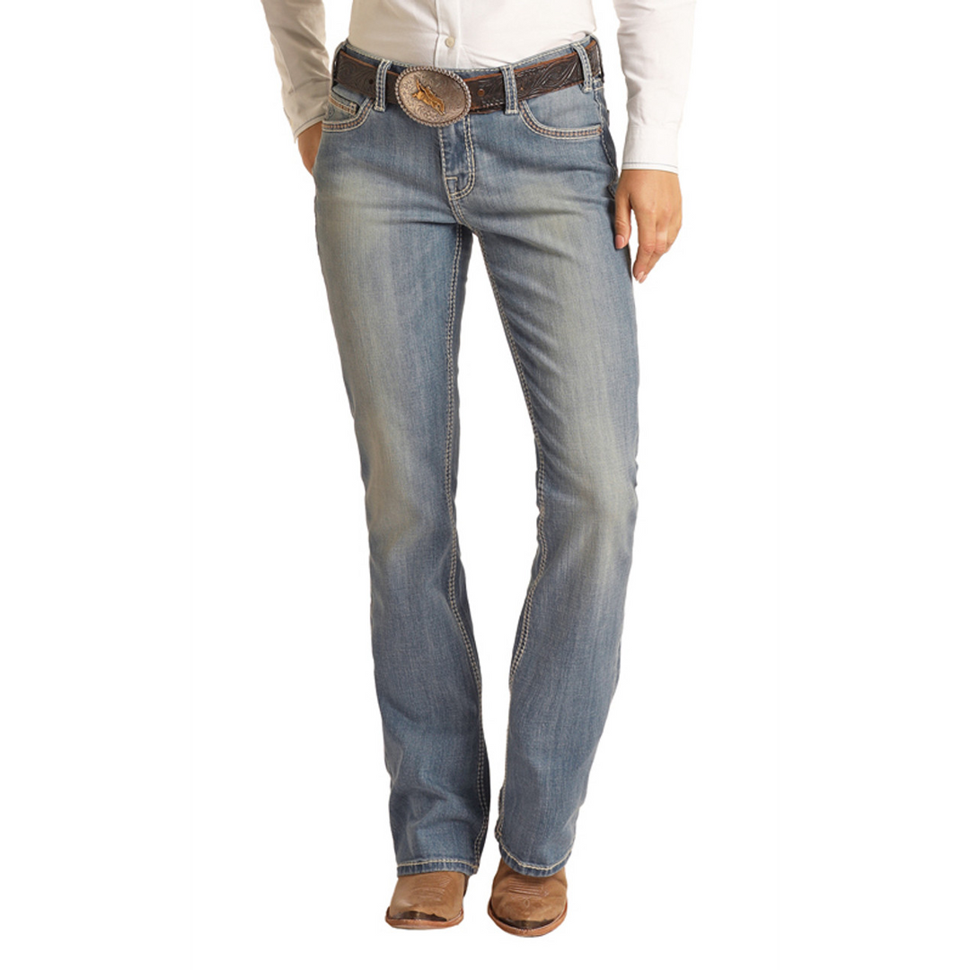 Rock &amp; Roll Womens Mid Rise Stitch Bootcut Riding Jeans - Medium Vintage