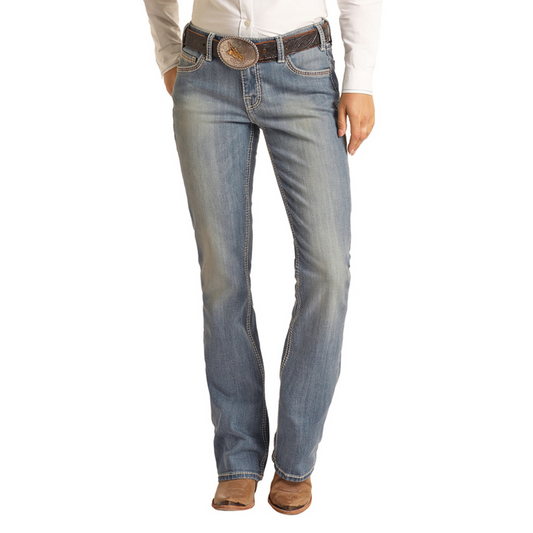 Rock & Roll Womens Mid Rise Stitch Bootcut Riding Jeans - Medium Vintage