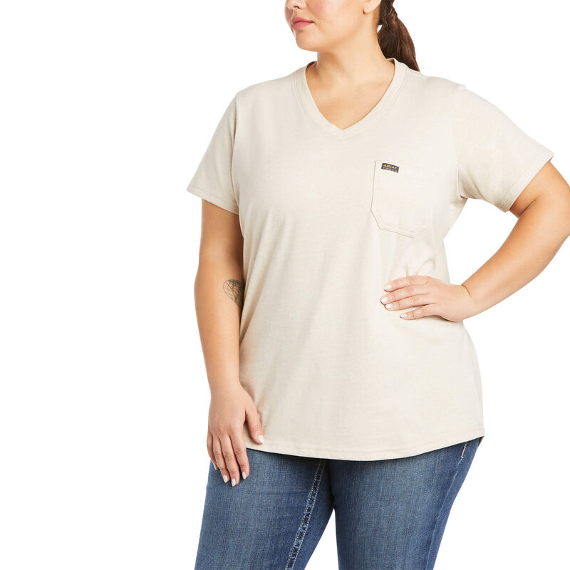 Ariat Womens Rebar CTN V-Neck SS Top Oat Heather