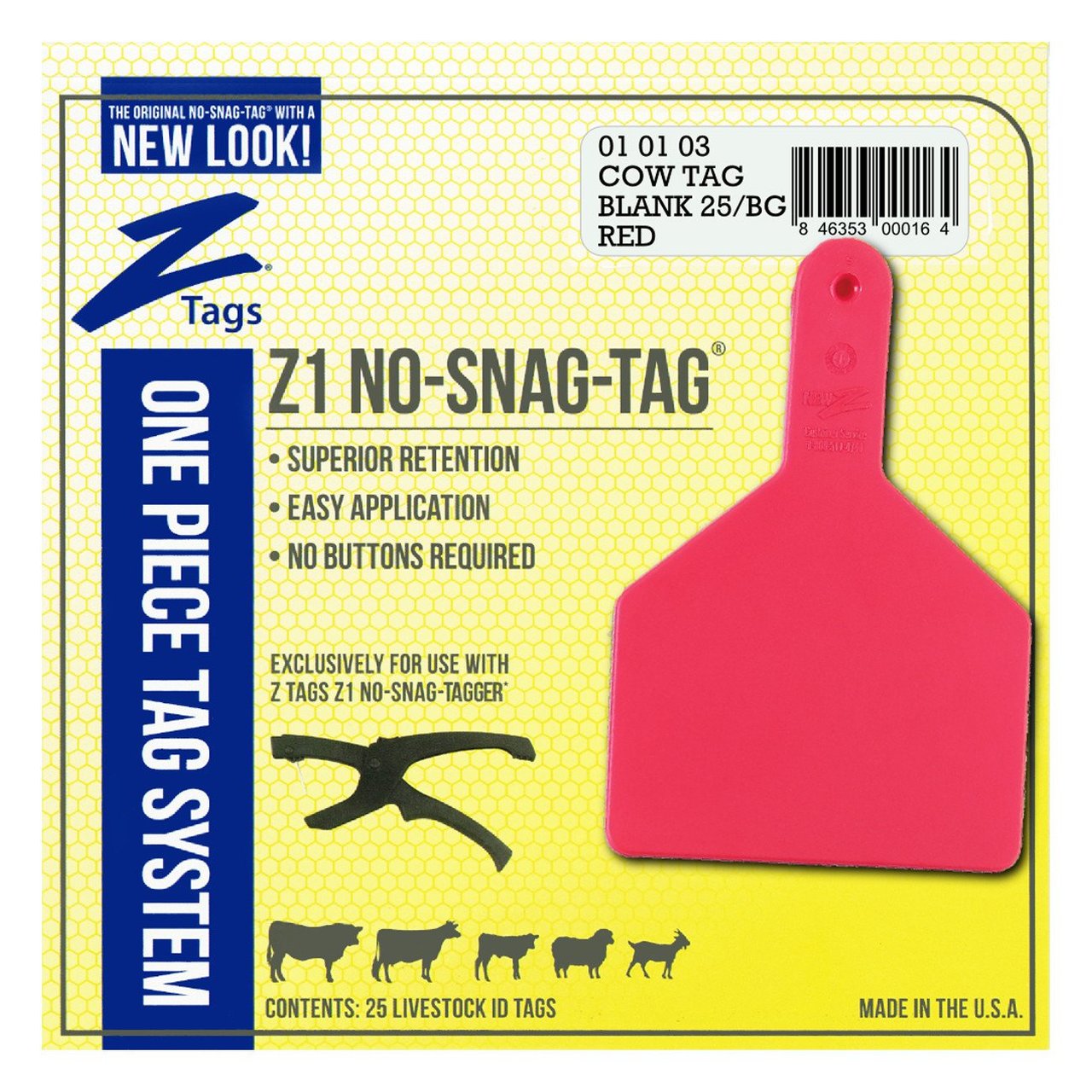 Z Tags Z1 No Snag 1-Piece Cow Tags - Red
