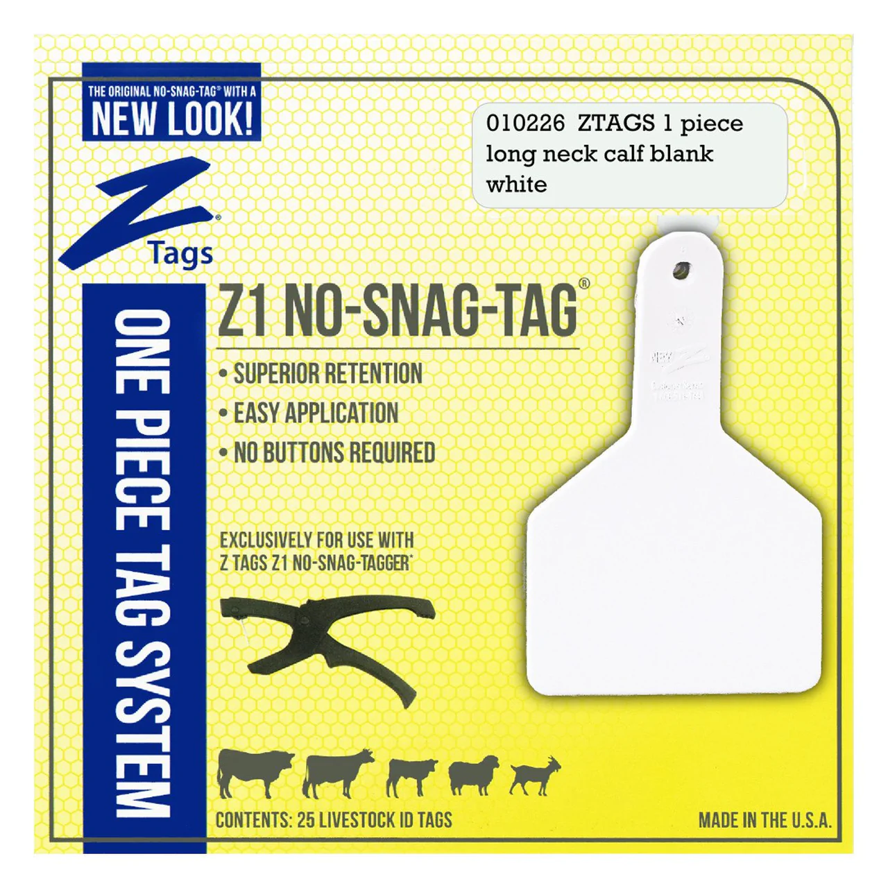 Z Tags Z1 No Snag 1-Piece Long Neck Calf Tags - White