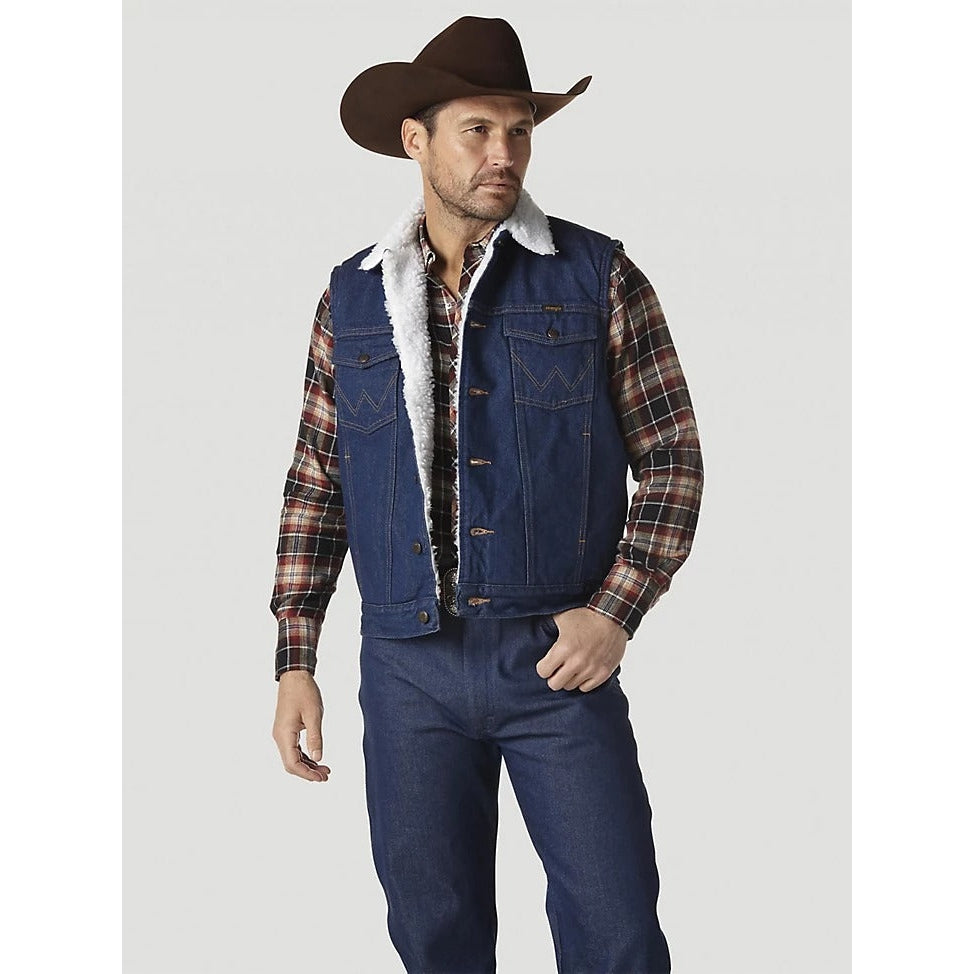 Wrangler Men's Sherpa Lined Denim Vest - Prewashed - Irvine Tack & Western Wear