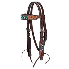 Weaver Turquoise Cross Turquoise Beaded 5/8" Pony Browband Headstall