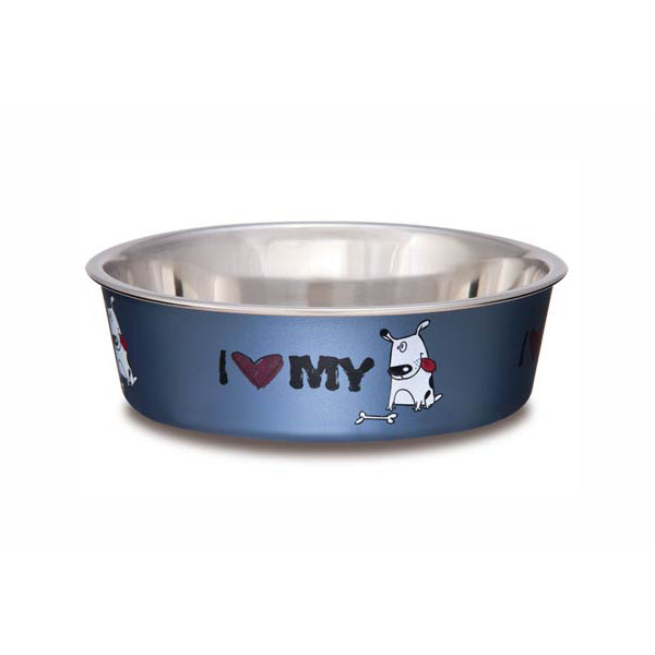 Bella Bowls Large I Love My Dog Steel Blue
