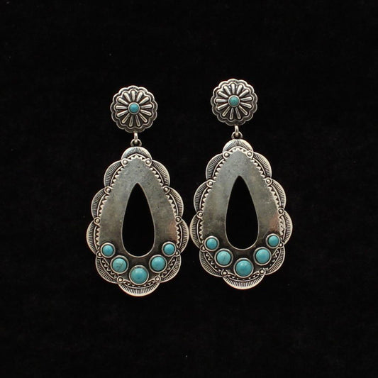 Silver Strike Western Oval Turquoise Stone  Earrings - Silver Finish