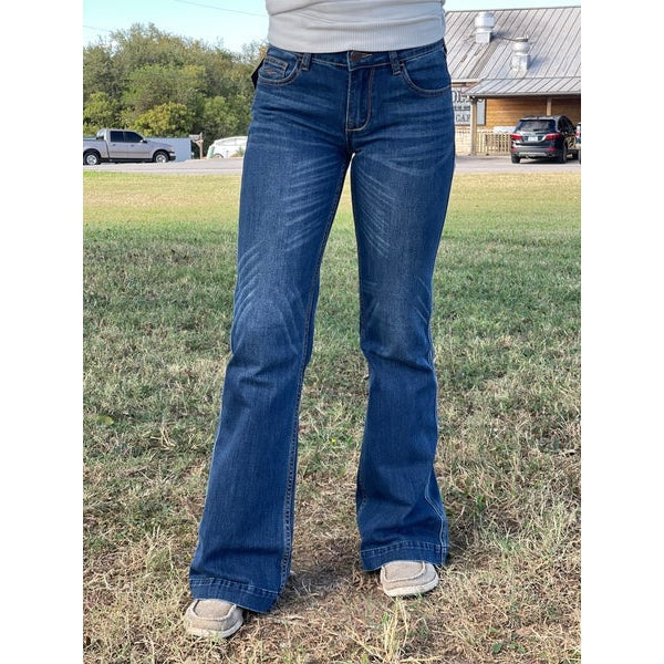 Cowgirl Couture Women's Magie Mid Rise Trouser Jeans - Dark Wash