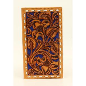 Nocona Men's Floral Filigree Rodeo Wallet - Tan/Blue/White