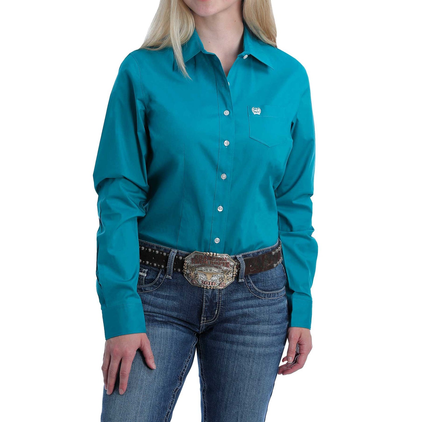 Cinch Women's Long Sleeve Shirt - Solid Teal - Irvine Tack & Western Wear