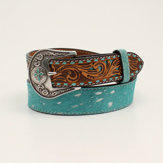 Angel Ranch Women's Buckstitch Hair-On Belt - Turquoise