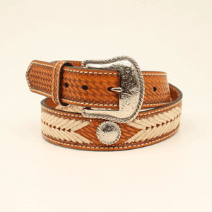 **Nocona Men's Basketweave Rawhide Laced Belt - Natural Colour