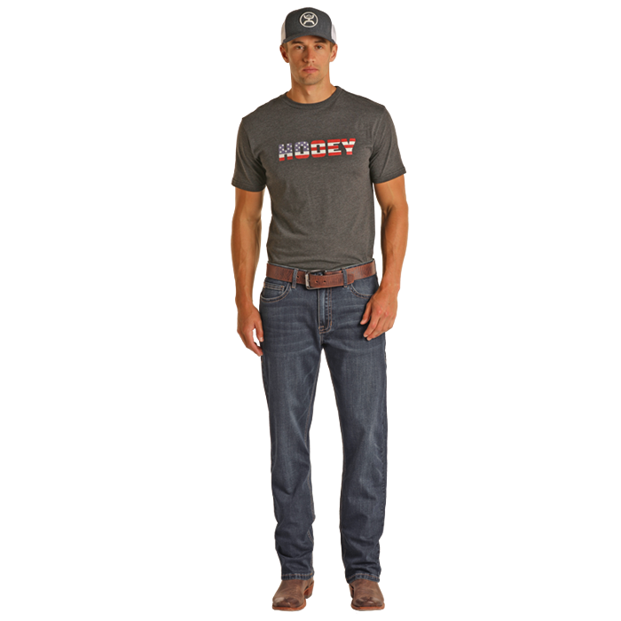 Hooey Mens Relaxed Tapered Stretch Stackable Bootcut Jeans - Dark Vintage