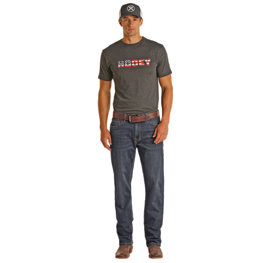 Hooey Mens Relaxed Tapered Stretch Stackable Bootcut Jeans - Dark Vintage