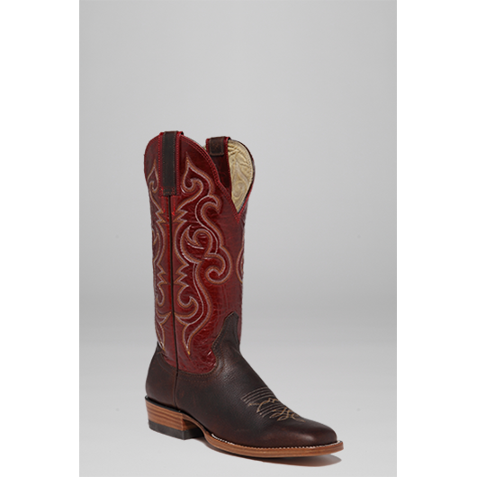 Hondo Women's Brown Oil Tan/Red Volcano Cowboy Boot