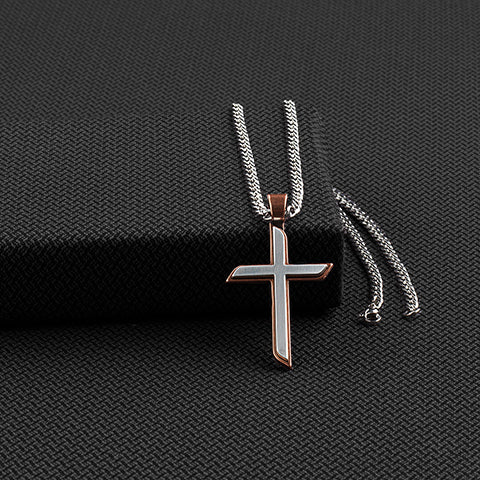 Twister Men's 24" 2-Tone Cross Necklace - Silver/Copper