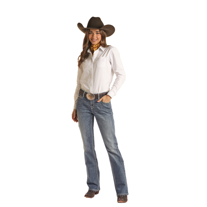 **Rock & Women's Ivory/Khaki Embroidery Riding Jeans - Medium Vintage