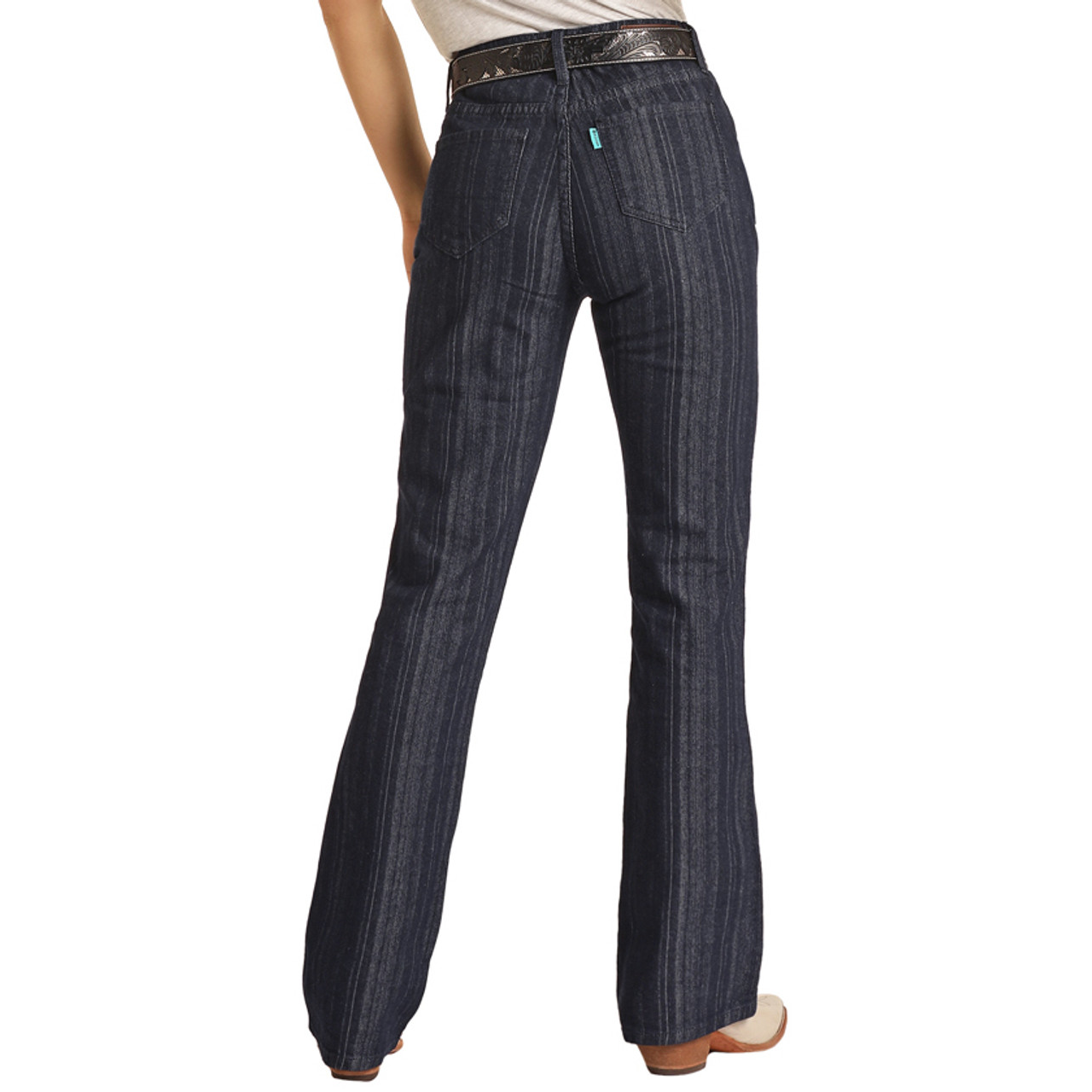 Hooey Womens Jaquard Stripe High Rise Bootcut Jeans - Medium Wash