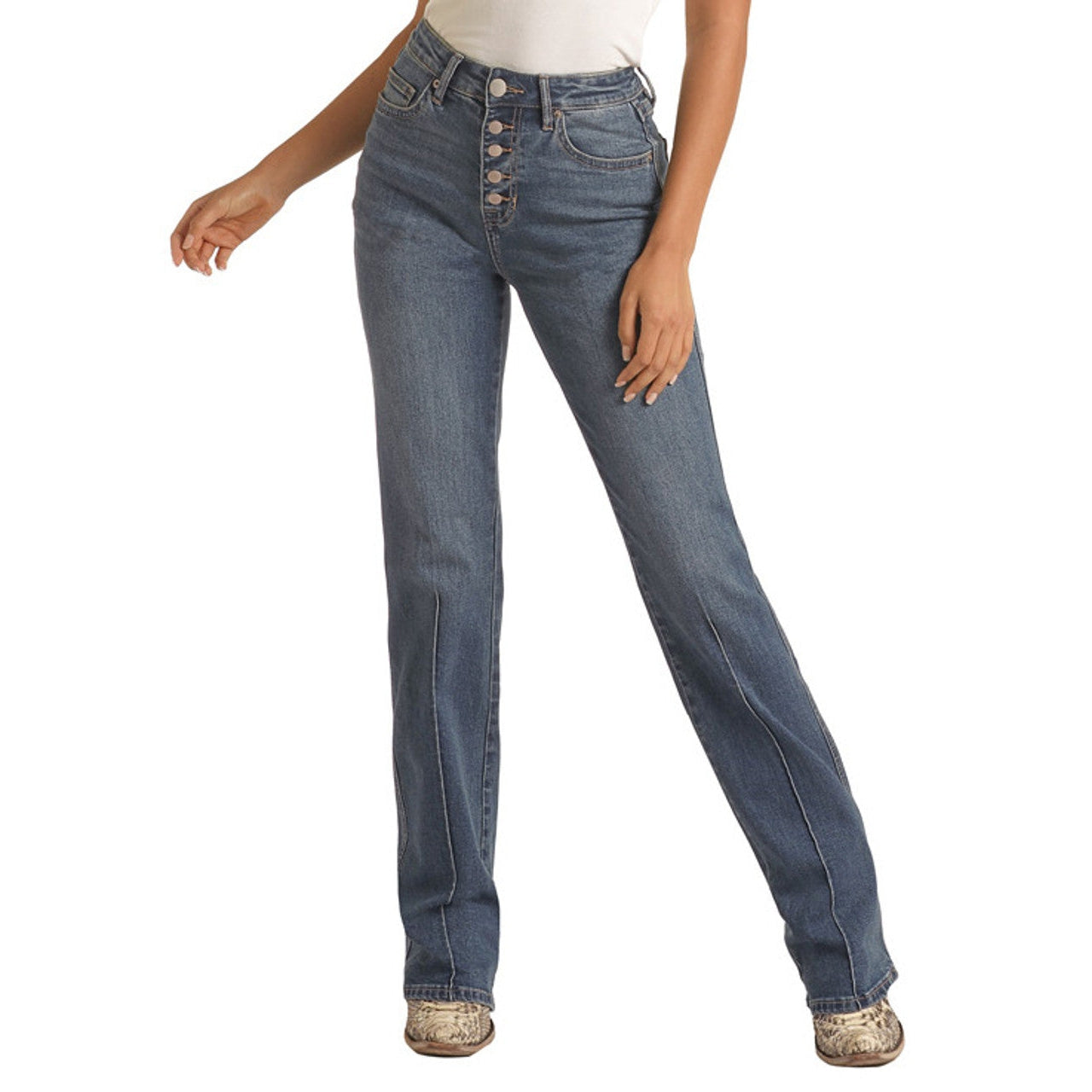 Rock & Roll Womens Button Fly High Rise Jeans