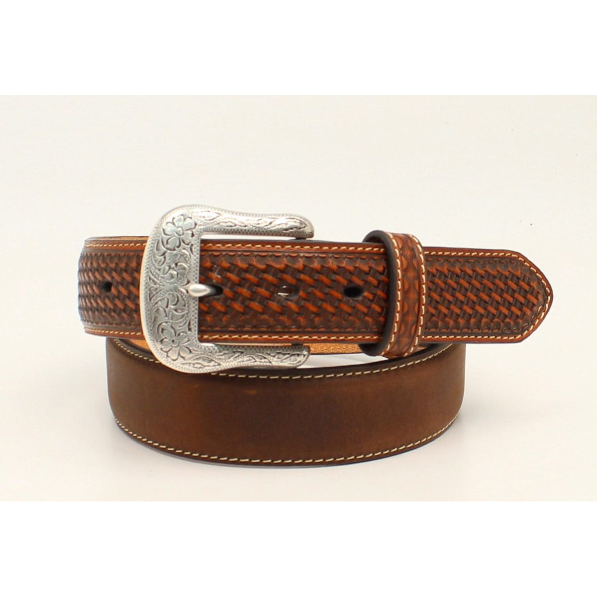 Ariat Men's Basketweave Stamped Belt - Medium Brown Distressed