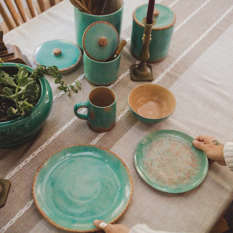 HiEnd Accents Patina Ceramic Dish Set  Turquoise 16 PC