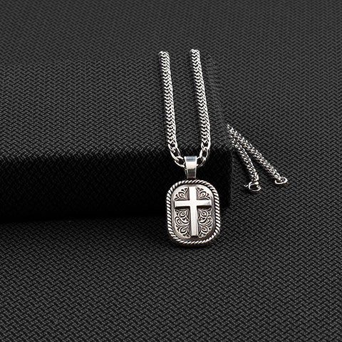 Twister Men's Floral Cross Necklace - Silver