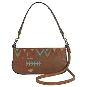 Catchfly Mini Convertible Shoulder Bag - Brown w/Embroidered Design
