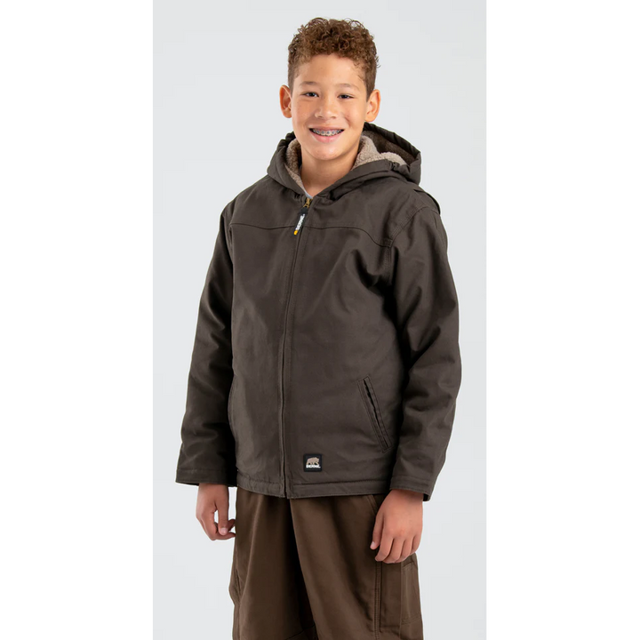 Berne Youth Sherpa Lined Softstone Duck Hooded Jacket - Bark