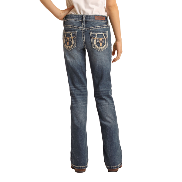 Rock & Roll Girls Longhorn Emb Mid Rise Bootcut Jeans