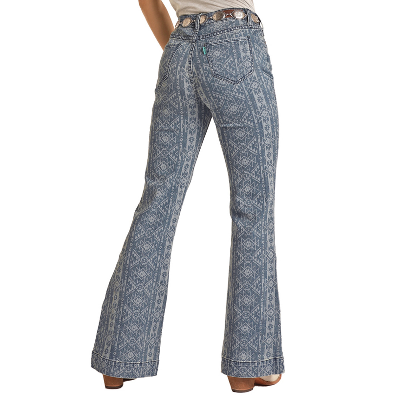 Hooey Women's Aztec Print High Rise Trouser Jeans - Medium Vintage Wash *FINAL SALE*