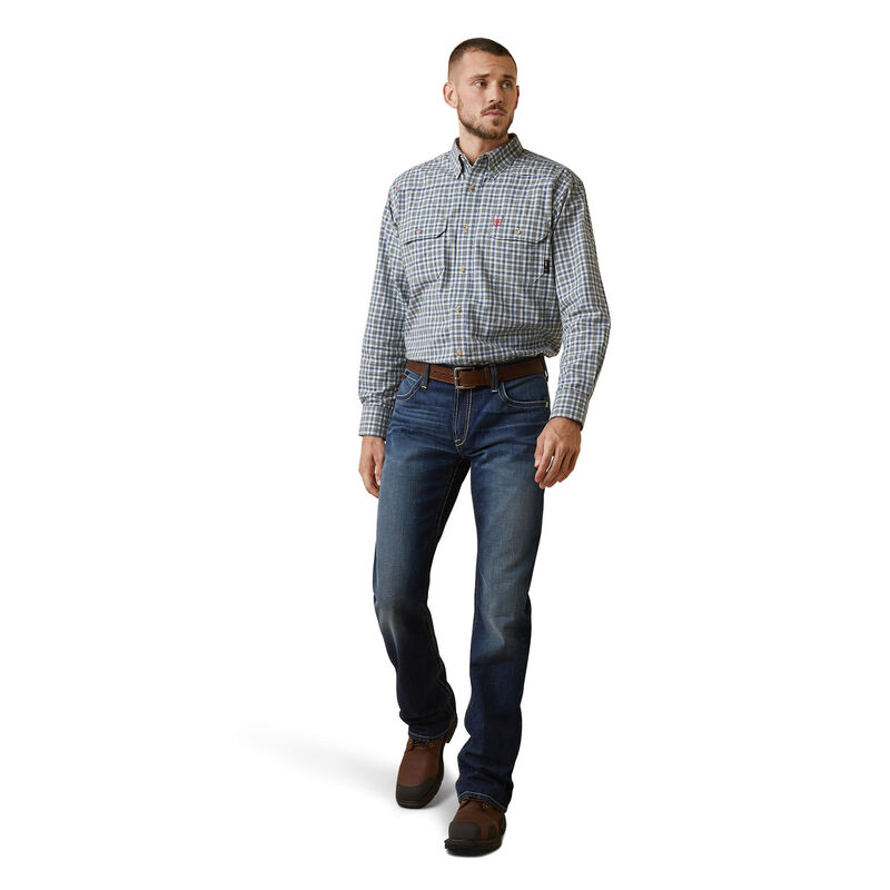Ariat Mens FR Plaid Featherlight Work Shirt - Clear Sky Plaid