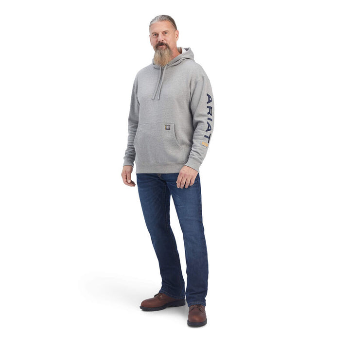 Ariat Mens Rebar Graphic Hoodie Heather Grey/Deep Ultramarine