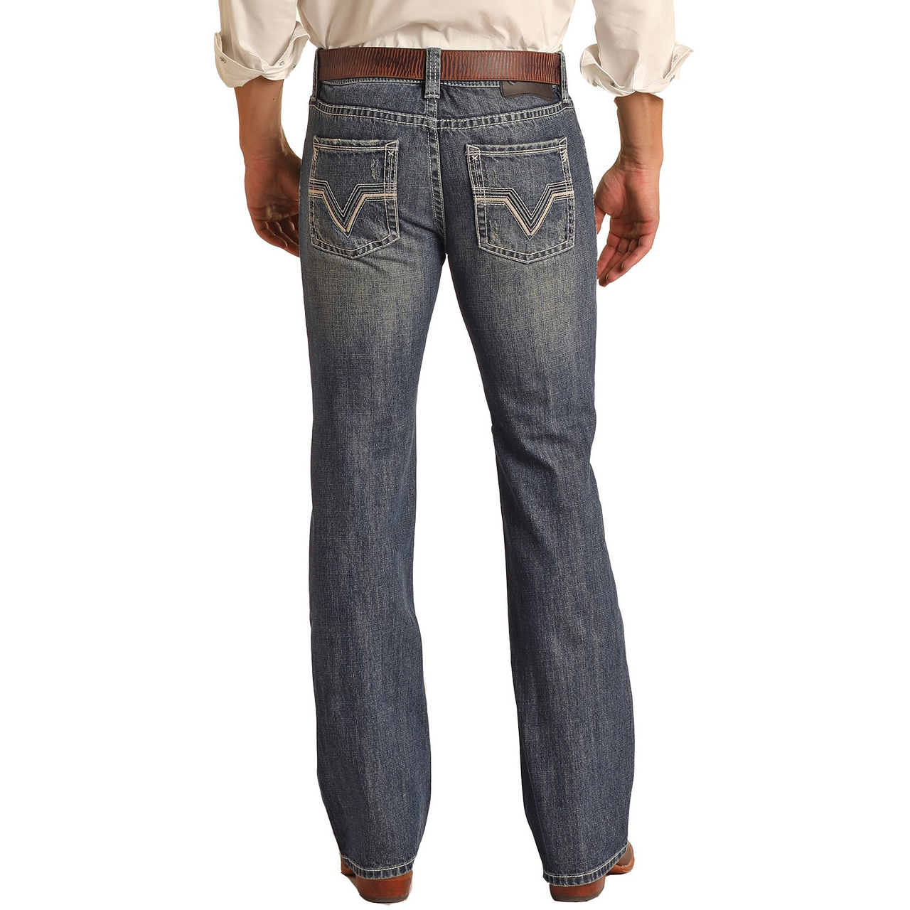 Rock & Roll Mens Rope Stitch V Pistol Jeans