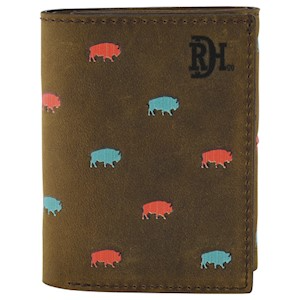 Red Dirt Men's Bison Pattern Bifold Wallet - Brown/Red/Blue