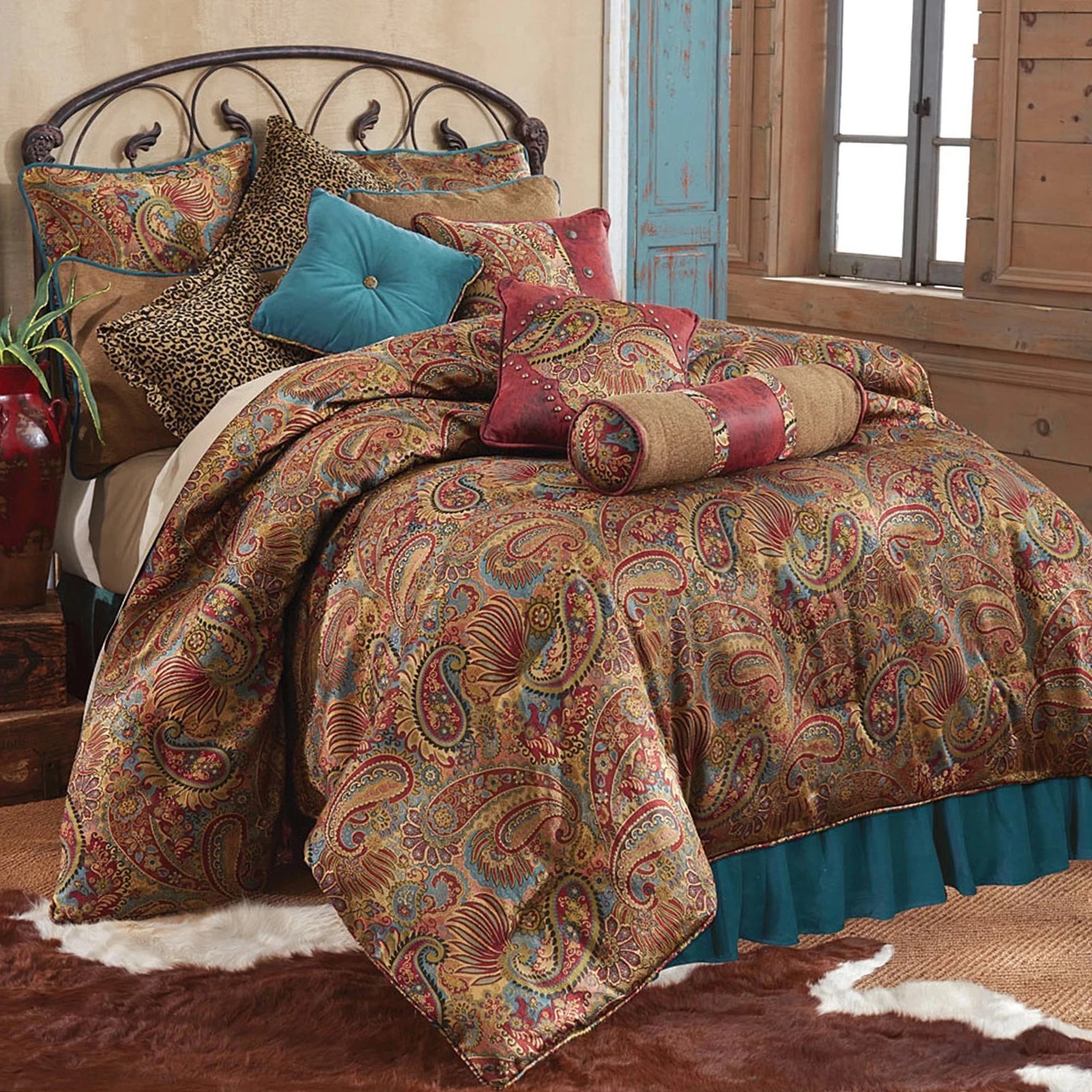 San Angelo Comforter Set, Super Queen Teal Bedskirt