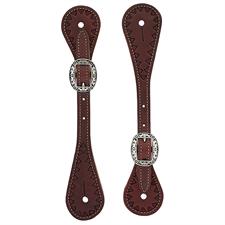 Weaver Leather  Youth Hand Tooled Triangle Border Spur Straps - Chestnut