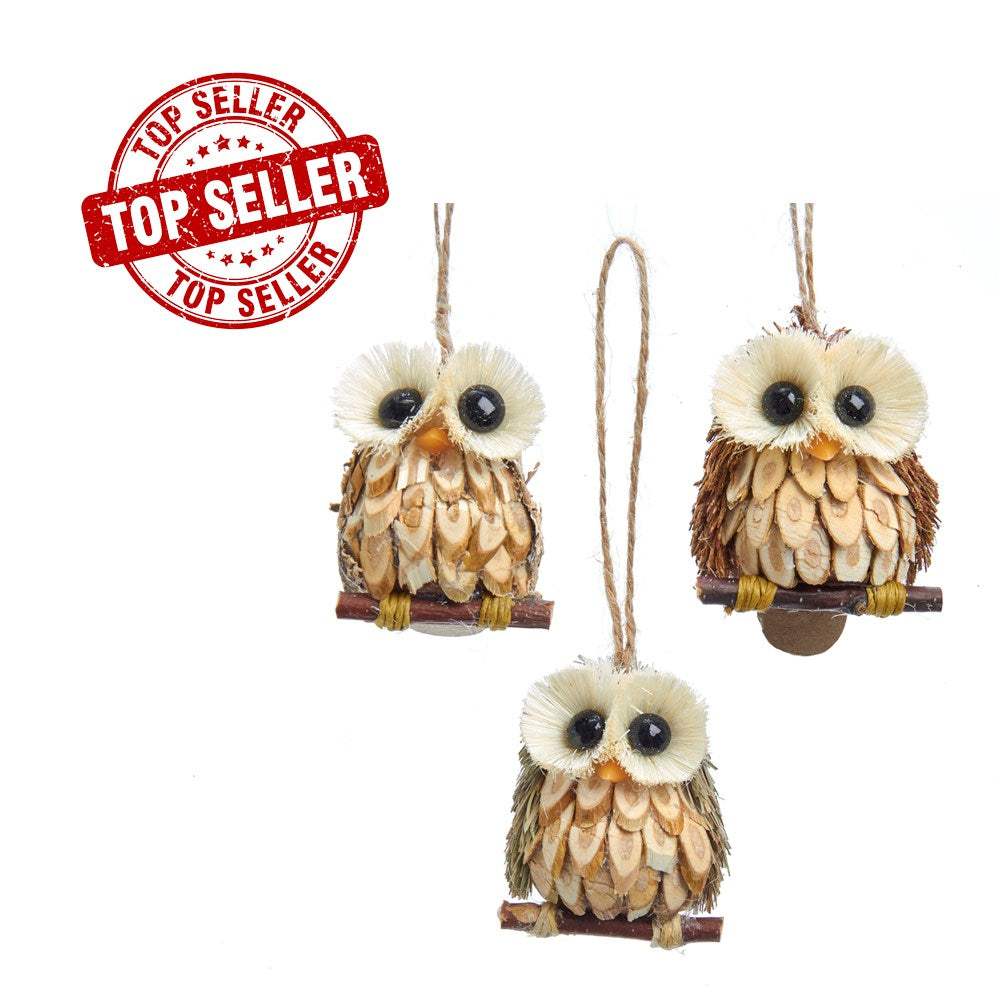 2.4" Wood & Sisal Owl Ornament