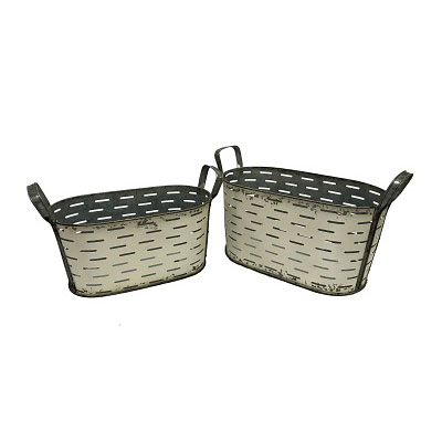 Wilco Home Oval Metal Olive Buckets - Set of 2