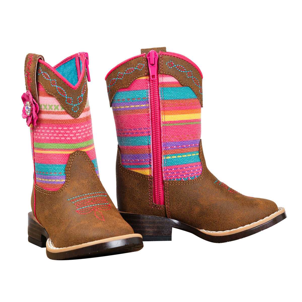 Blazin Roxx Toddler Camilla Western Boots w/Zipper Access - Multi Coloured Stripe