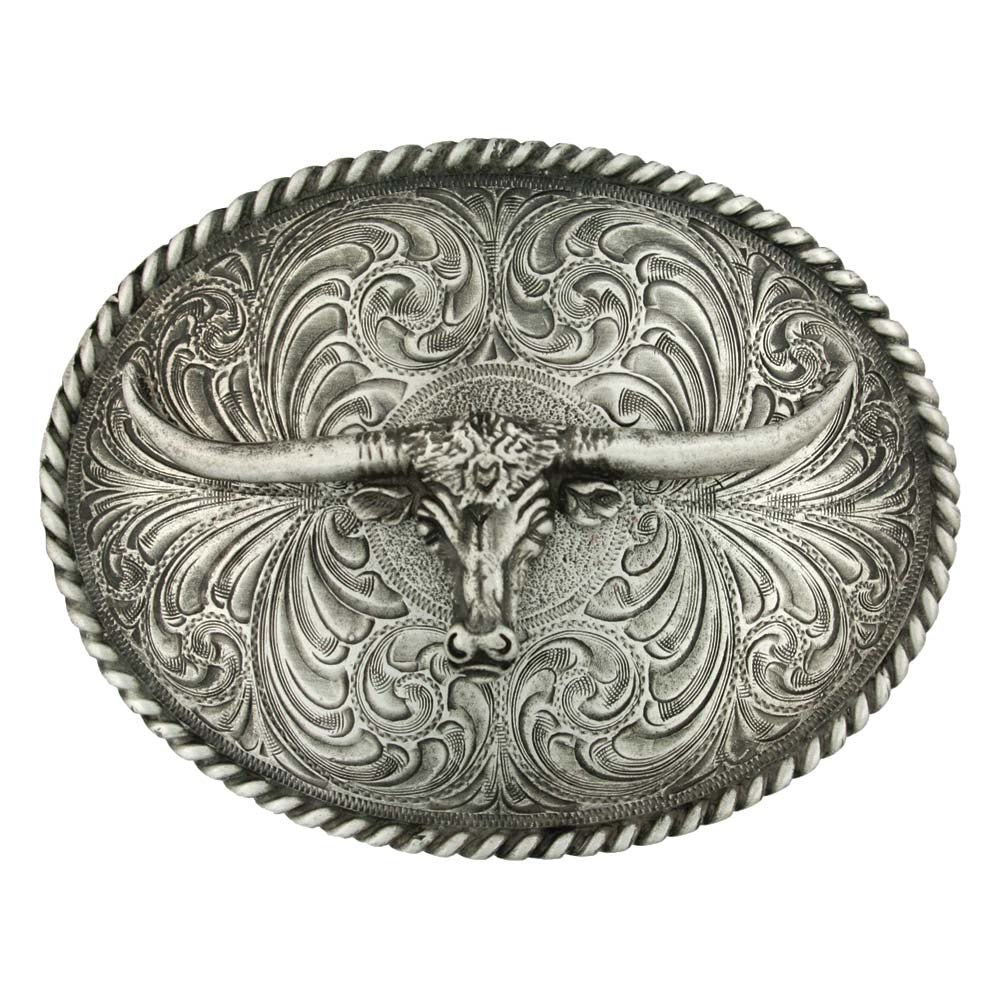 Oval Longhorn Classic Antiqued Attitude Belt Buckle