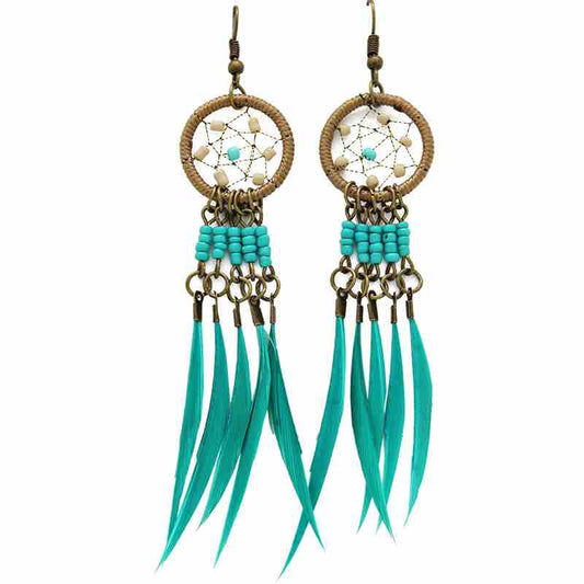 Follow Your Arrow Earrings - Beaded Feather Dream Catcher