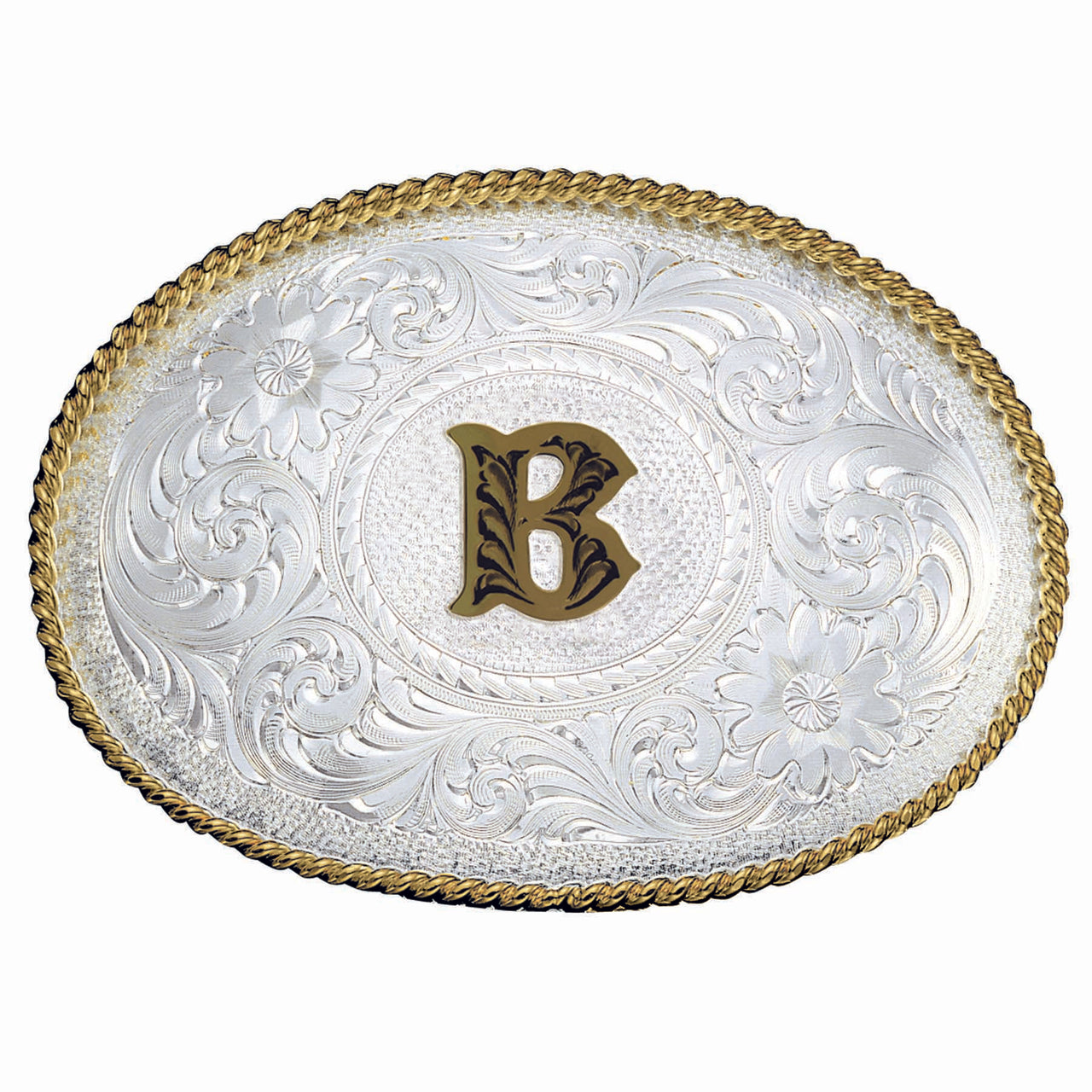 Montana Silversmiths Initial B Silver Engraved Gold Trim Western Belt Buckle