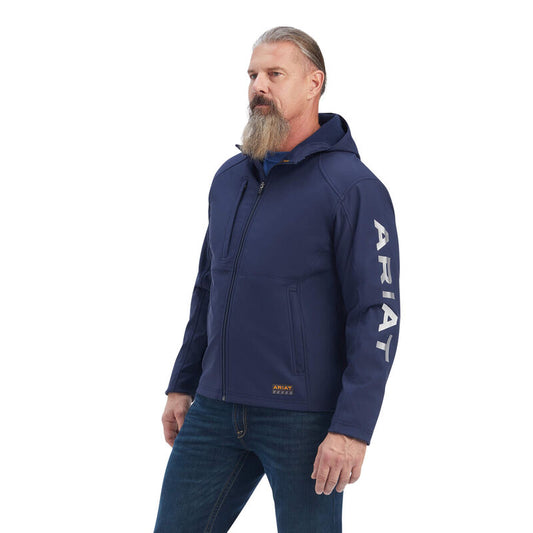 Ariat Men's Rebar Stretch Canvas Softshell Hooded Logo Jacket - Navy/Grey