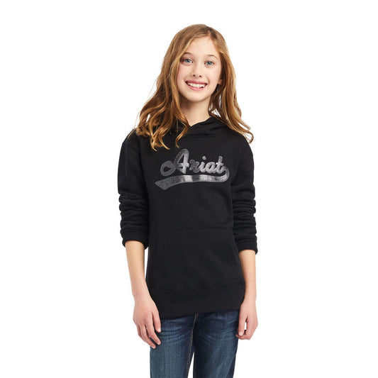 Ariat Girls REAL Glitter Logo Hoodie Black