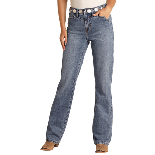 Rock & Roll Womens High Rise Non-Stretch Bootcut Jeans - Medium Wash