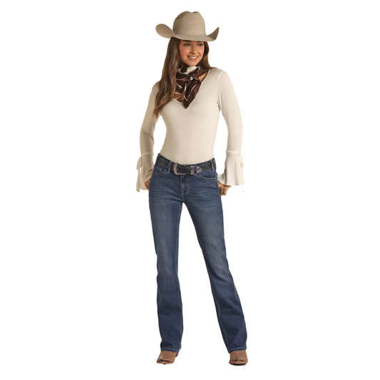 Rock & Roll Women's Mid Rise Dark Wash Vintage Jeans