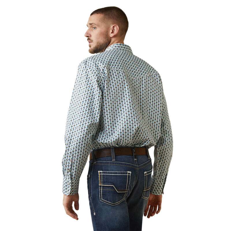 Ariat Mens FR Dillinger Retro Fit Snap Work Shirt - Bachelor Button Print