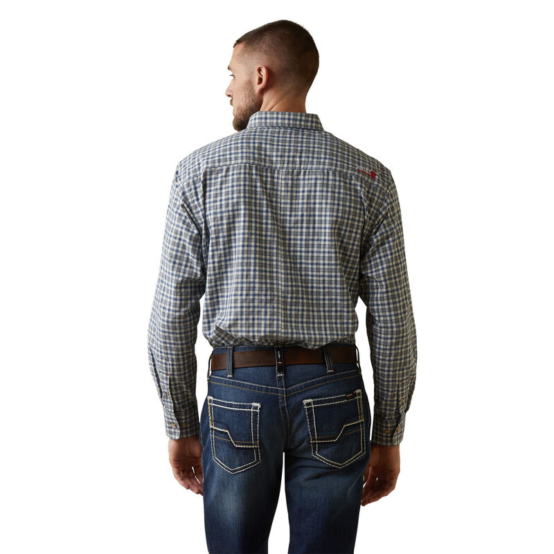 Ariat Mens FR Plaid Featherlight Work Shirt - Clear Sky Plaid
