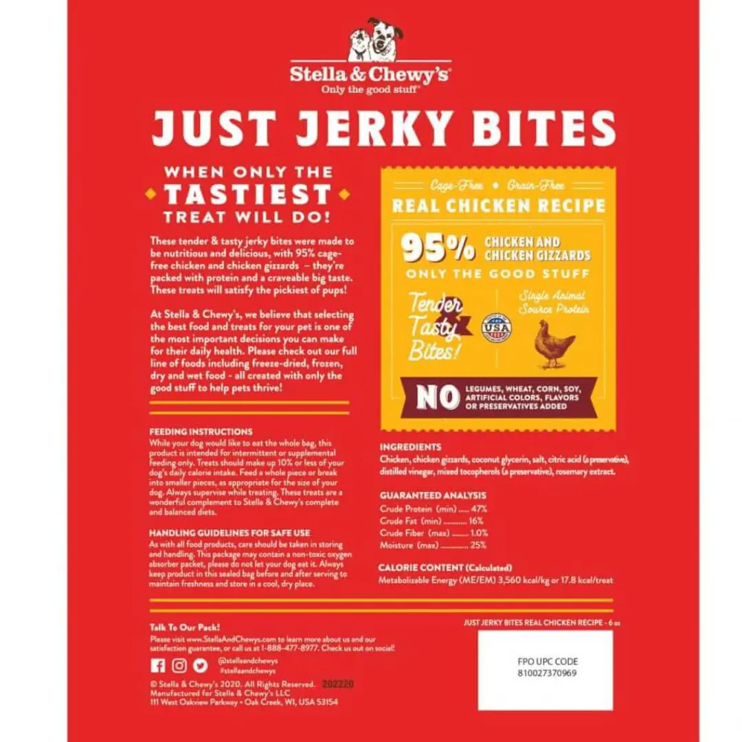 Stella & Chewys Dog Just Jerky Bites Dog Treats - Chicken